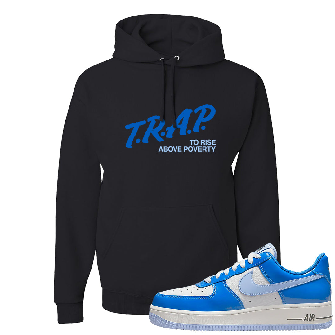 Blue White AF1s Hoodie | Trap To Rise Above Poverty, Black