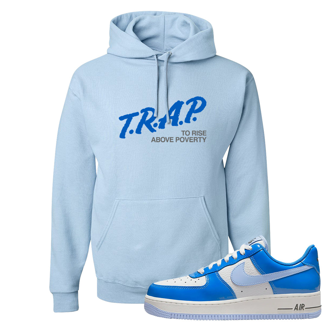 Blue White AF1s Hoodie | Trap To Rise Above Poverty, Light Blue