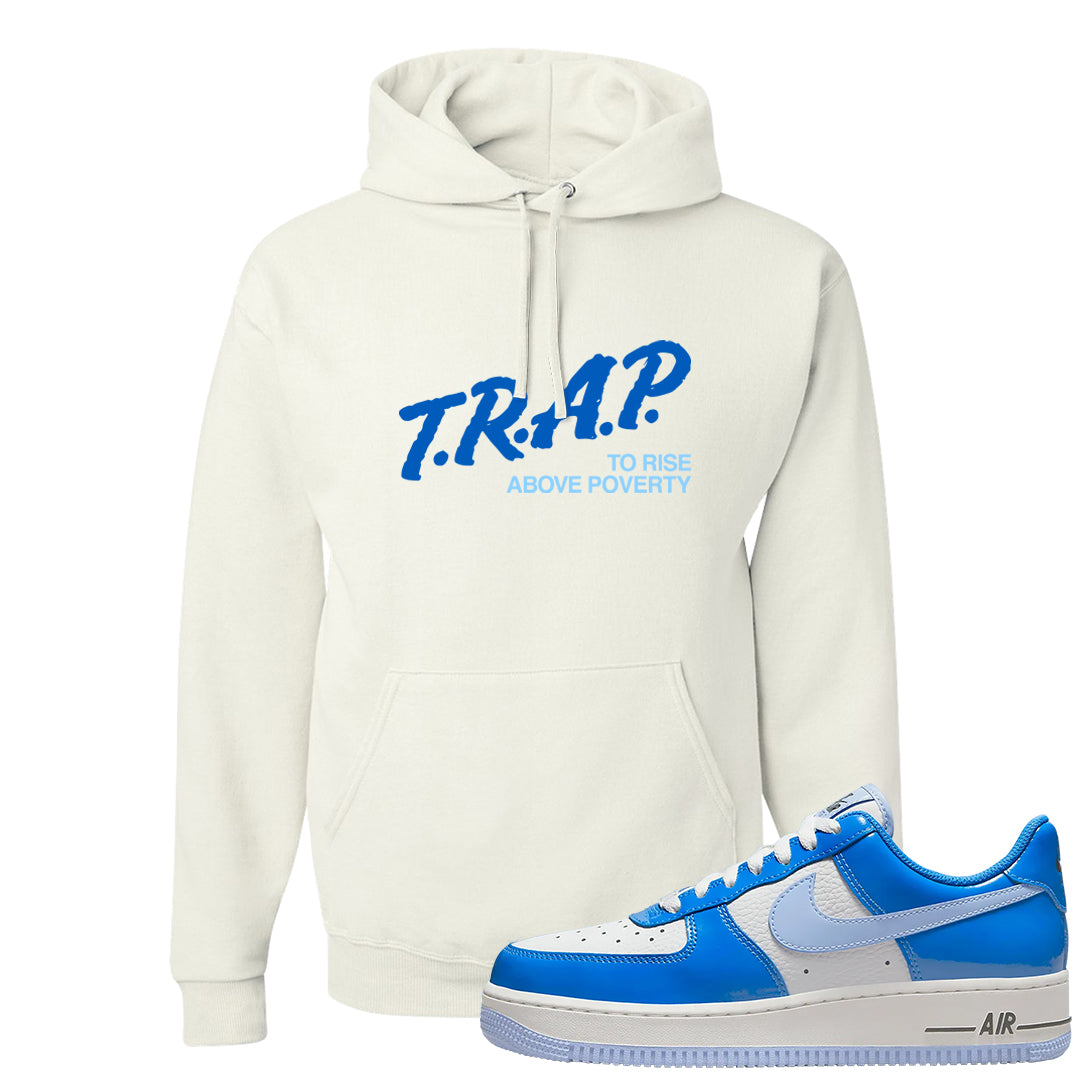 Blue White AF1s Hoodie | Trap To Rise Above Poverty, White