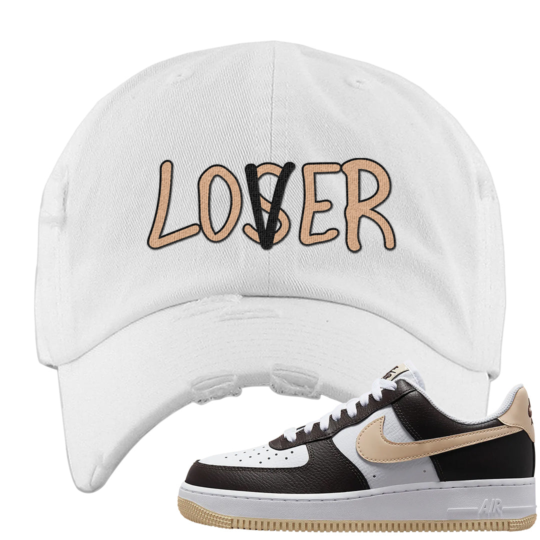 Cappuccino AF 1s Distressed Dad Hat | Lover, White