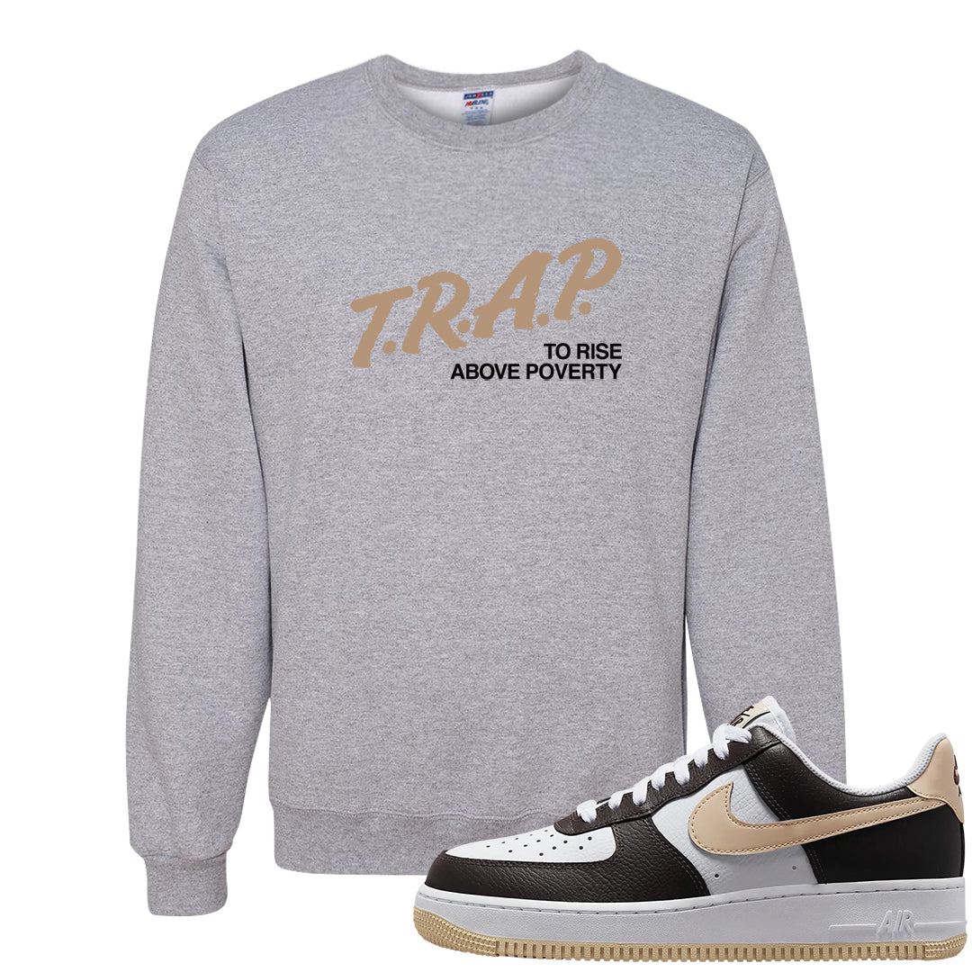 Cappuccino AF 1s Crewneck Sweatshirt | Trap To Rise Above Poverty, Ash