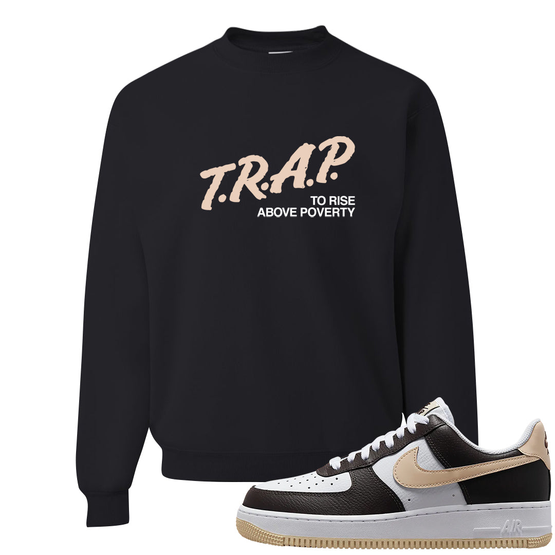 Cappuccino AF 1s Crewneck Sweatshirt | Trap To Rise Above Poverty, Black