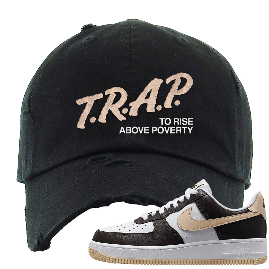 Cappuccino AF 1s Distressed Dad Hat | Trap To Rise Above Poverty, Black