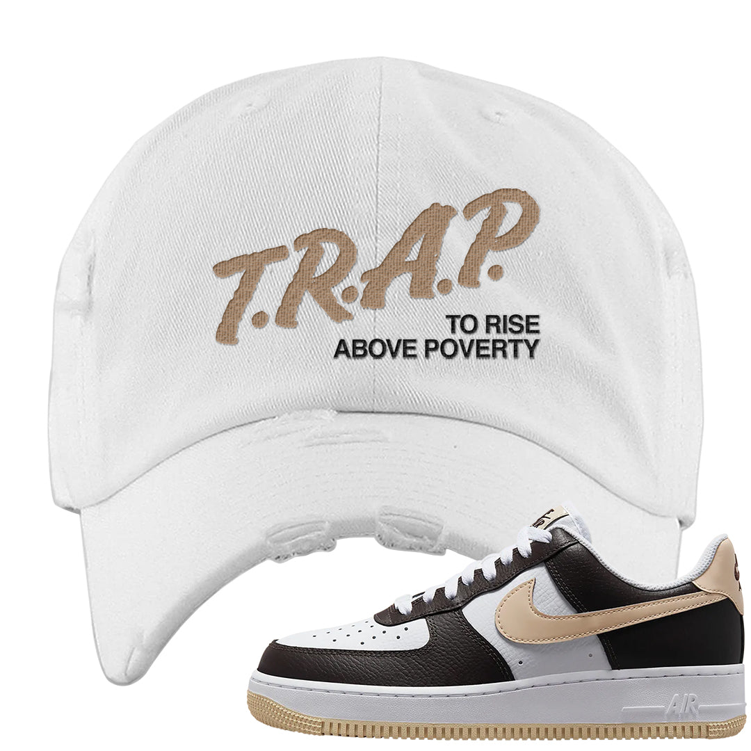Cappuccino AF 1s Distressed Dad Hat | Trap To Rise Above Poverty, White