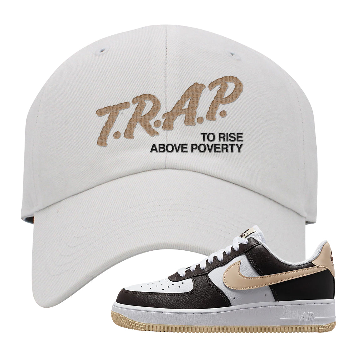 Cappuccino AF 1s Dad Hat | Trap To Rise Above Poverty, White
