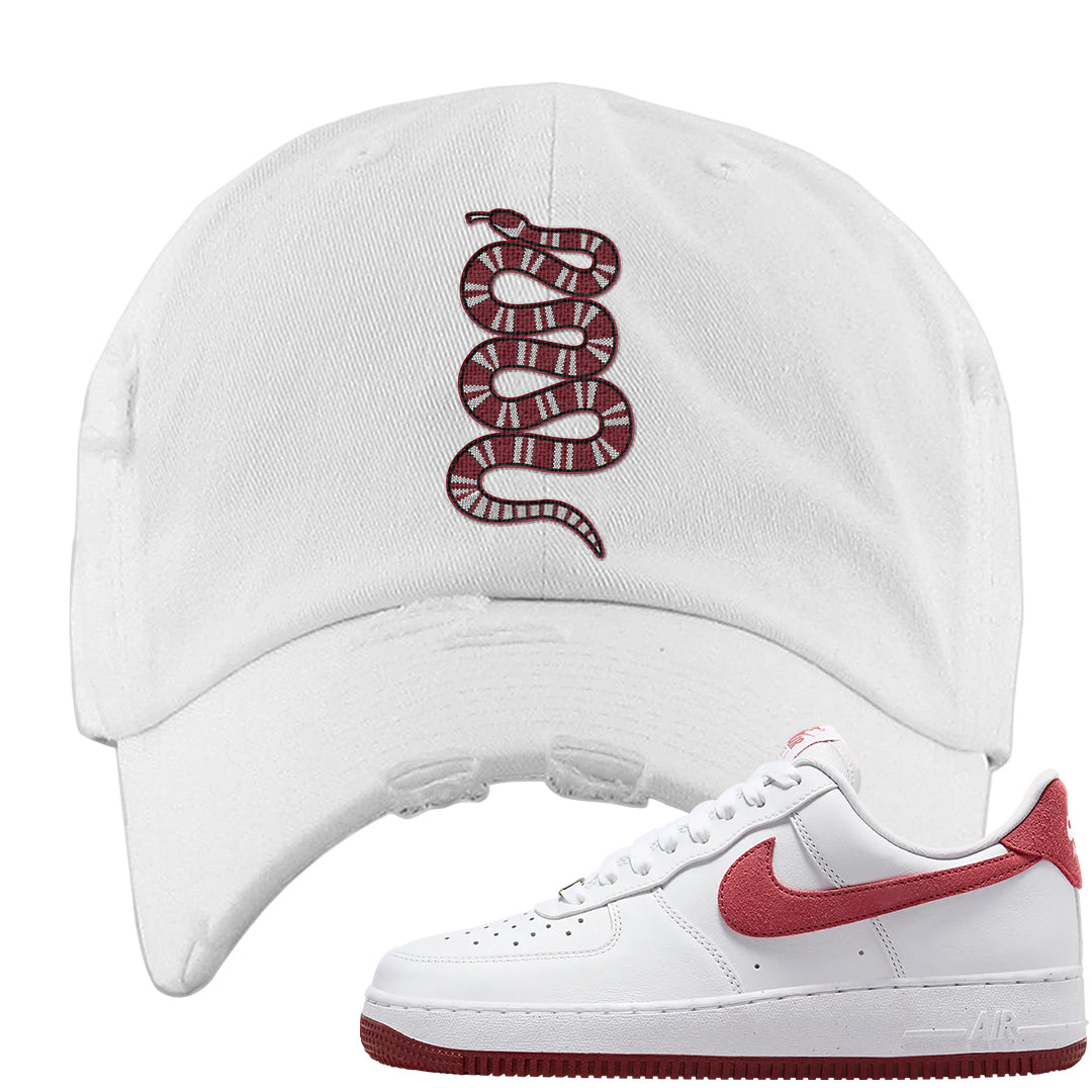 Adobe Low AF 1s Distressed Dad Hat | Coiled Snake, White