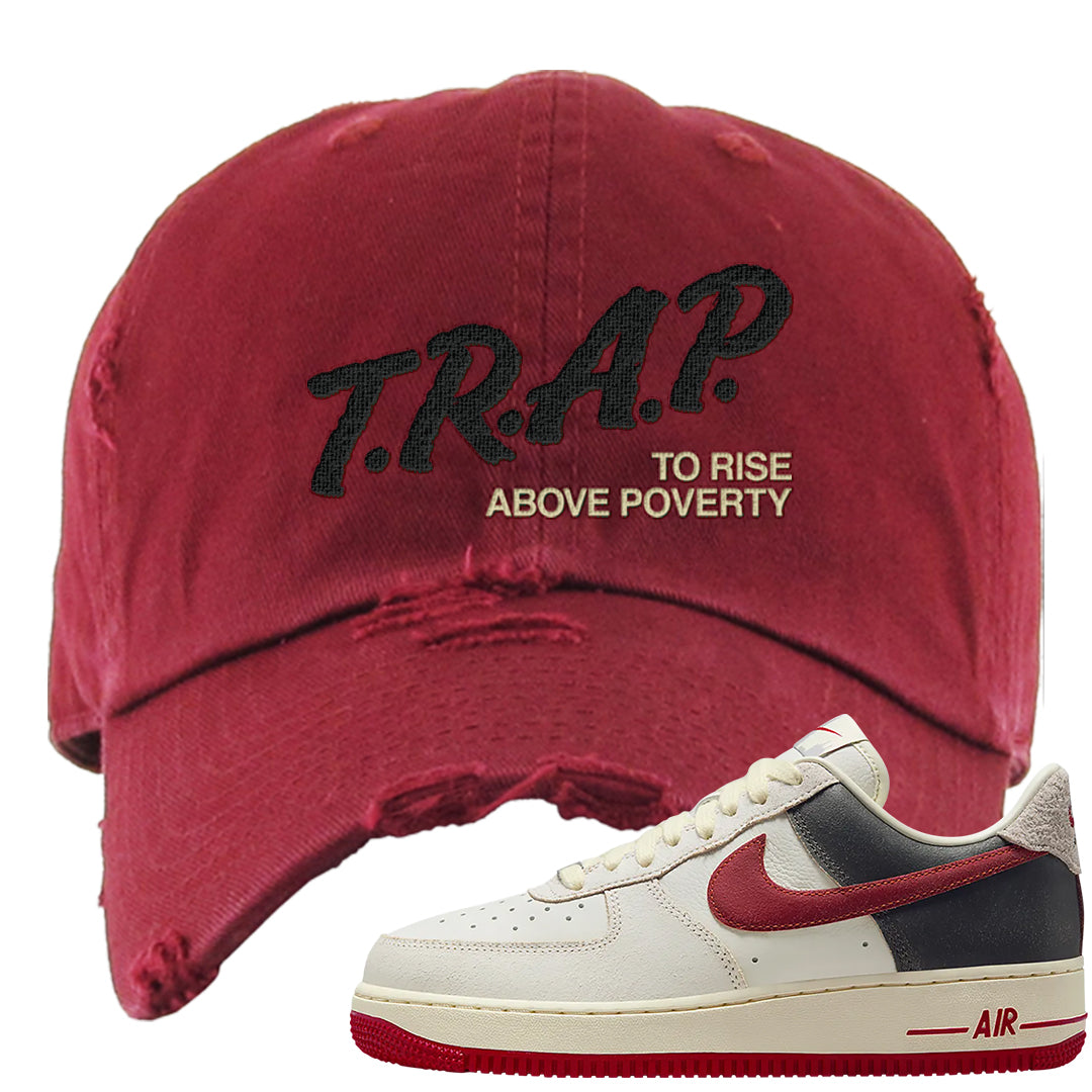Chicago Low AF 1s Distressed Dad Hat | Trap To Rise Above Poverty, Burgundy