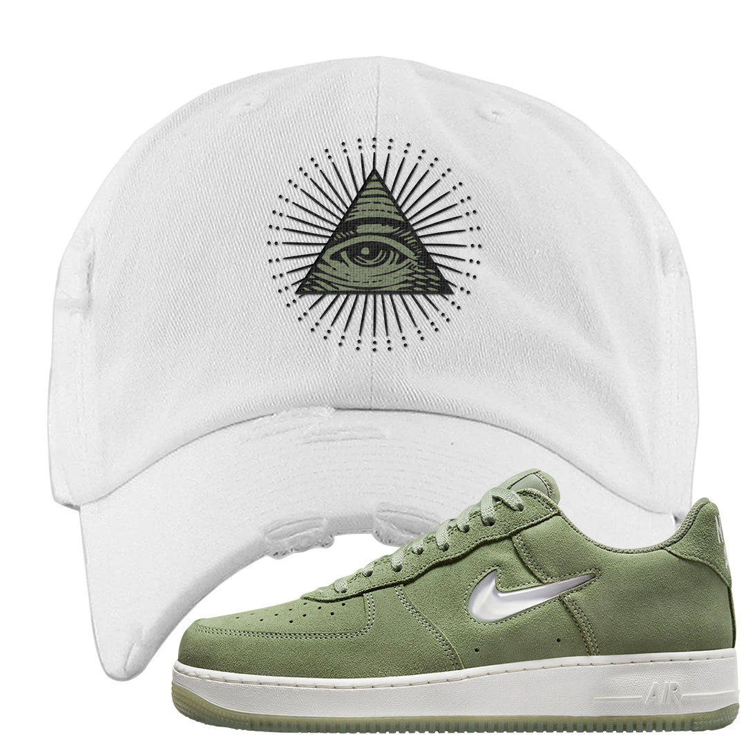 Color of The Month Low 1s Distressed Dad Hat | All Seeing Eye, White