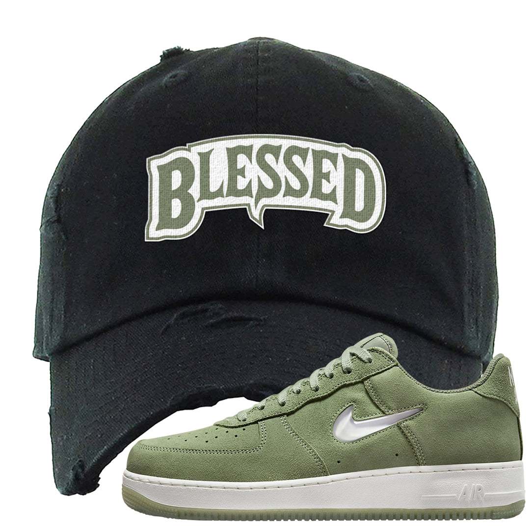 Color of The Month Low 1s Distressed Dad Hat | Blessed Arch, Black