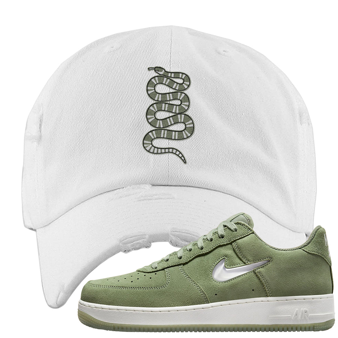 Color of The Month Low 1s Distressed Dad Hat | Coiled Snake, White