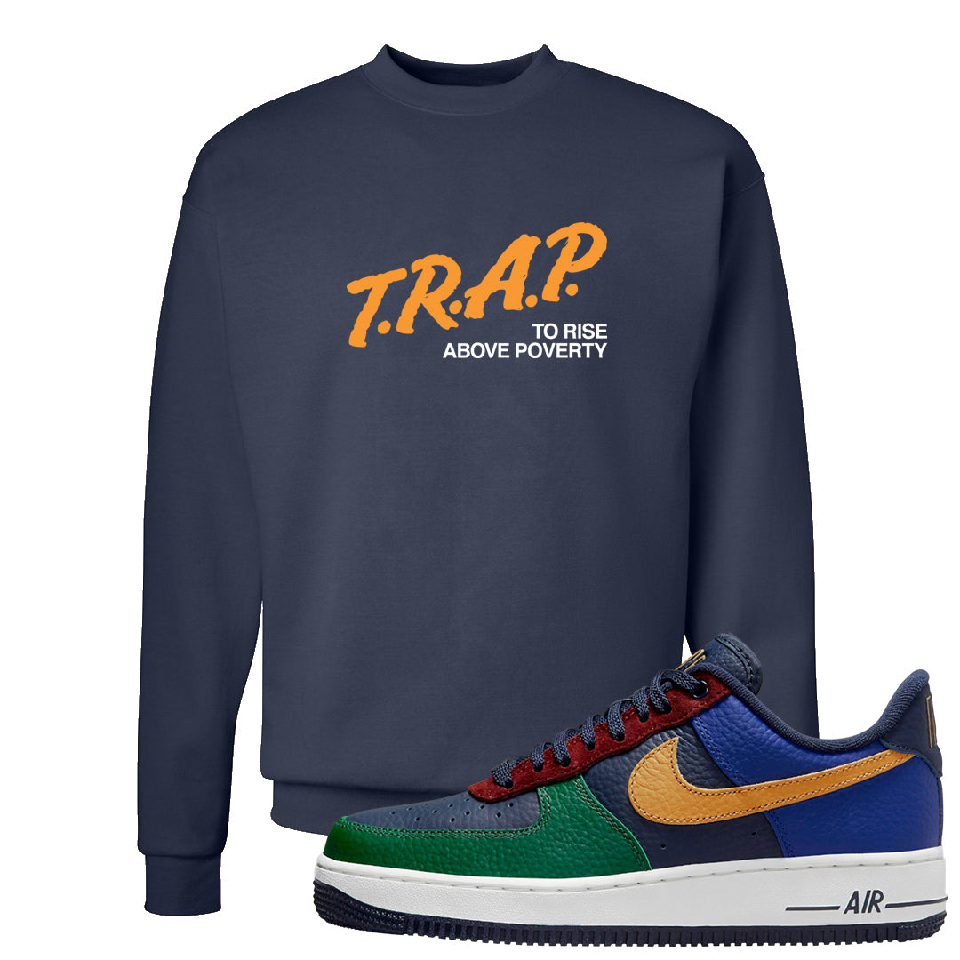 Gorge Green AF1s Crewneck Sweatshirt | Trap To Rise Above Poverty, Navy
