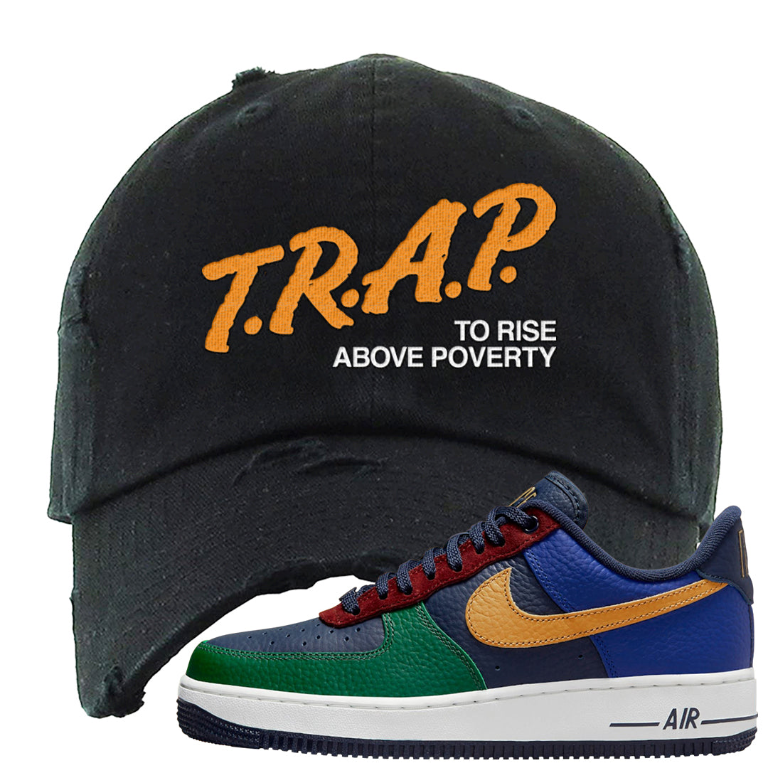 Gorge Green AF1s Distressed Dad Hat | Trap To Rise Above Poverty, Black