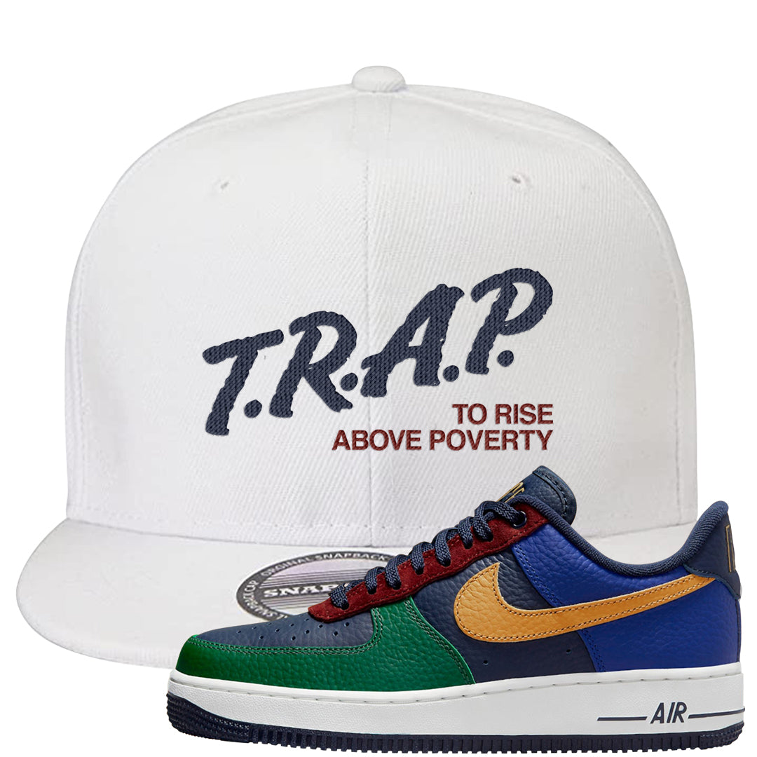 Gorge Green AF1s Snapback Hat | Trap To Rise Above Poverty, White