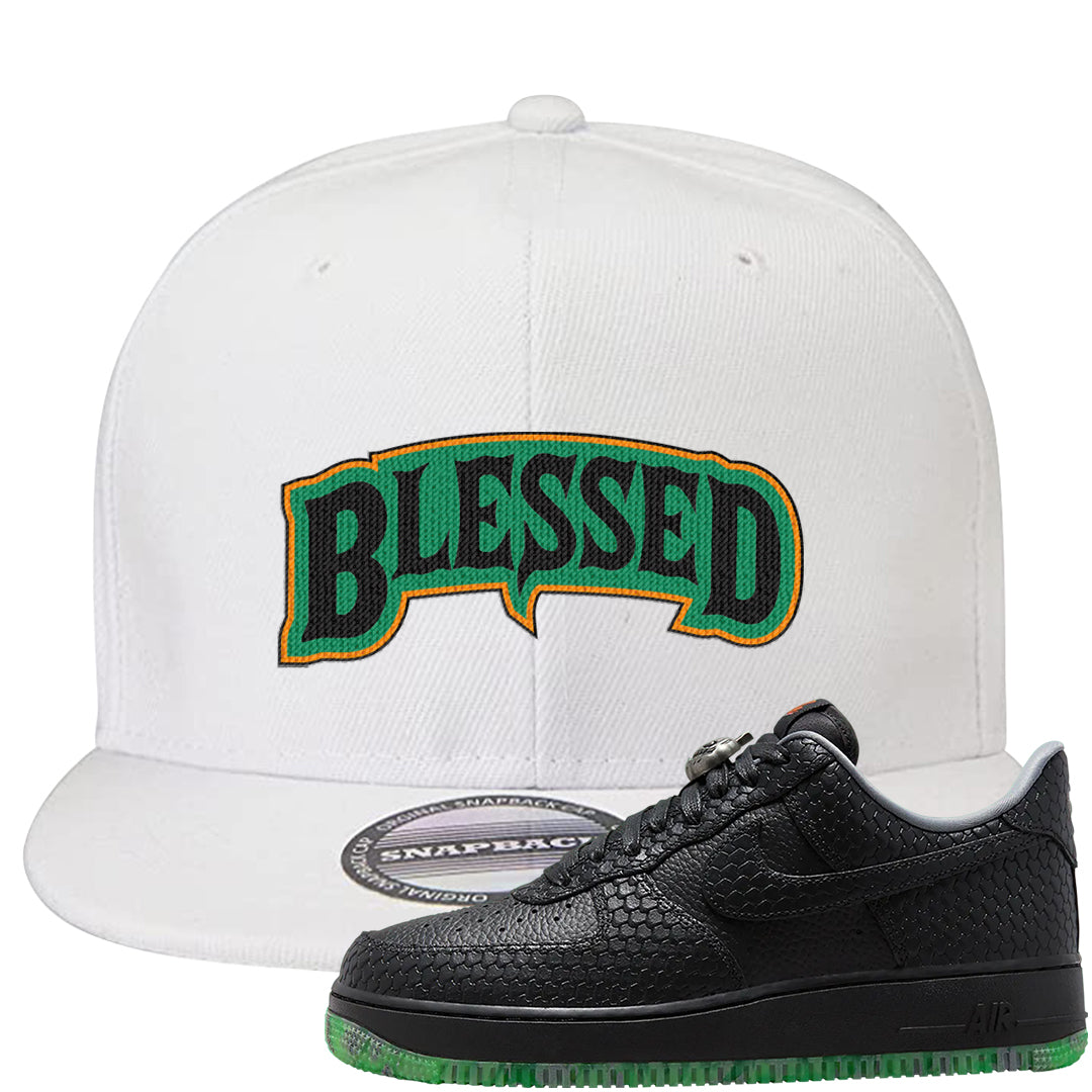 Halloween Low 1s Snapback Hat | Blessed Arch, White