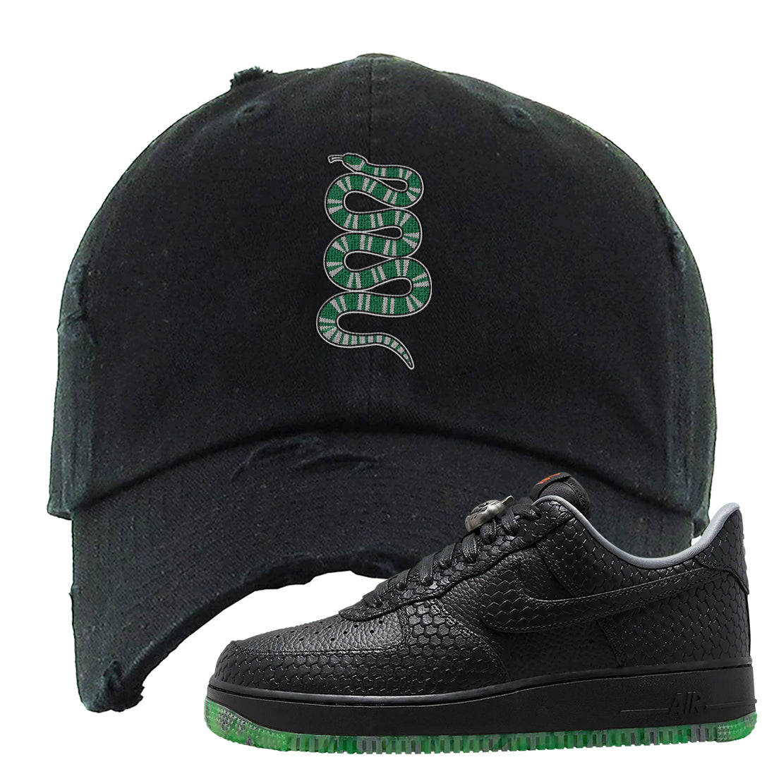 Halloween Low 1s Distressed Dad Hat | Coiled Snake, Black