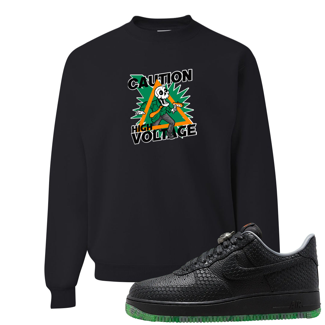 Halloween Low 1s Crewneck Sweatshirt | Caution High Voltage, Black