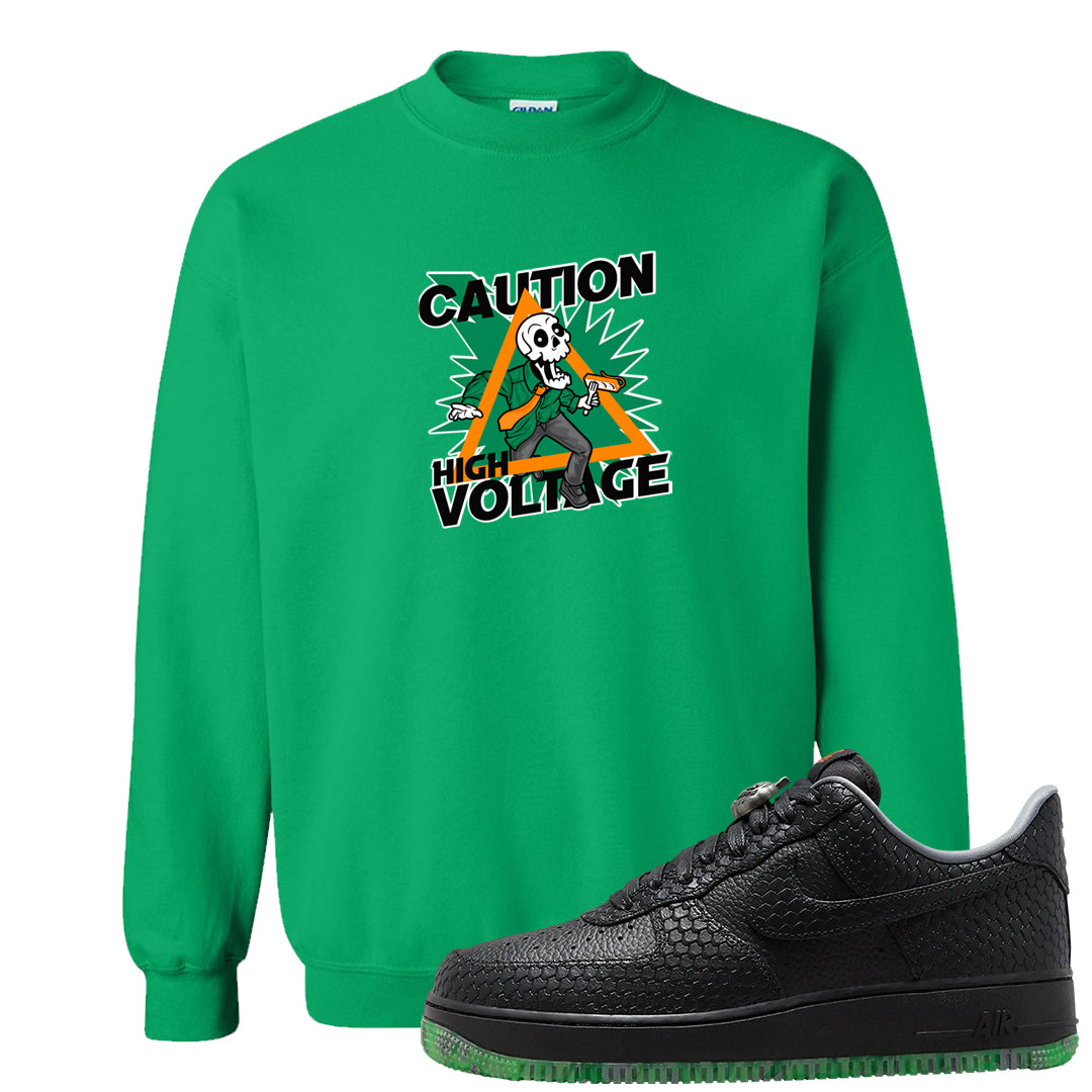 Halloween Low 1s Crewneck Sweatshirt | Caution High Voltage, Irish Green