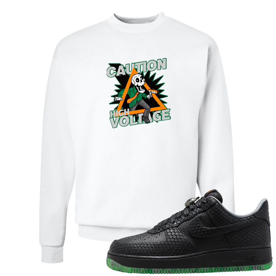 Halloween Low 1s Crewneck Sweatshirt | Caution High Voltage, White