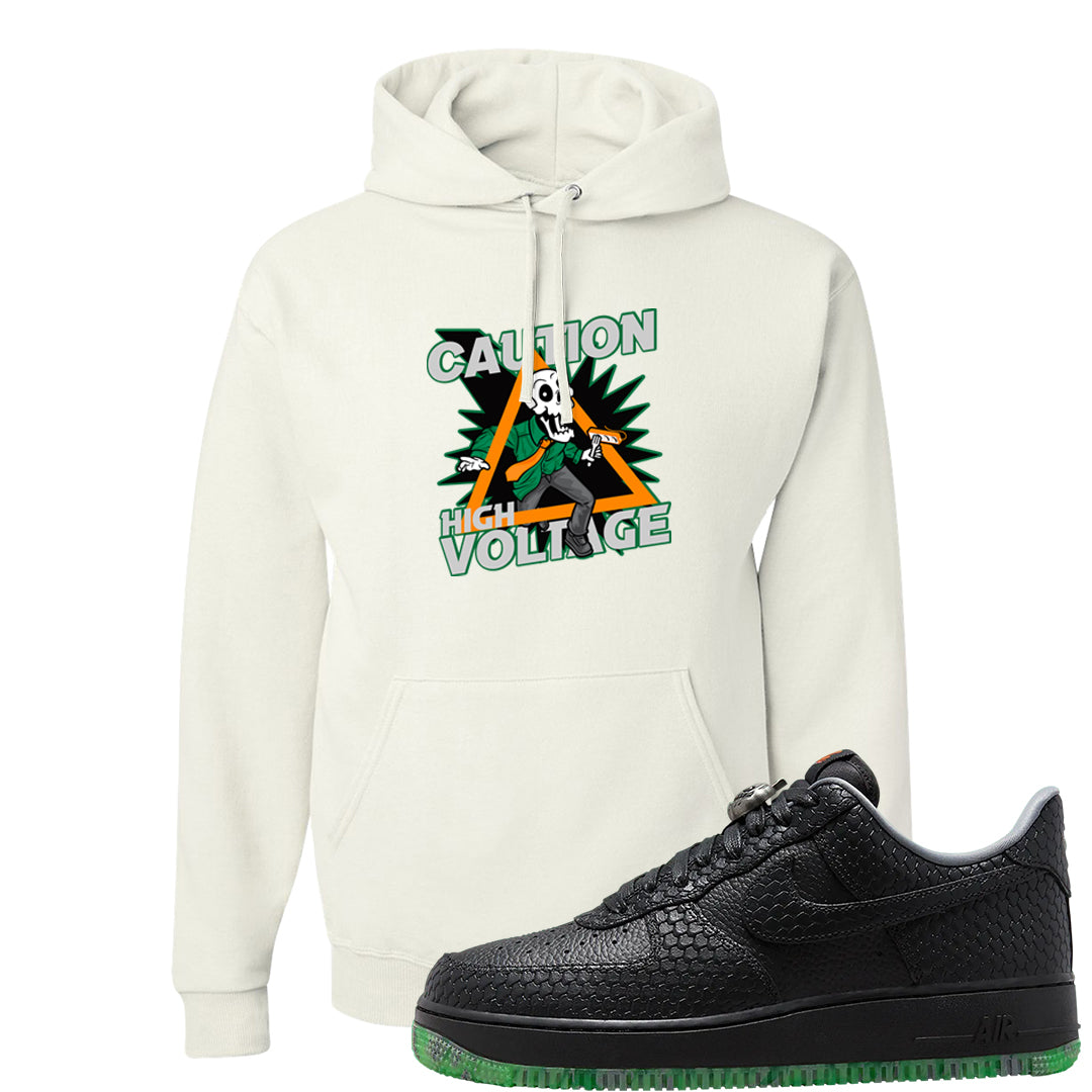 Halloween Low 1s Hoodie | Caution High Voltage, White