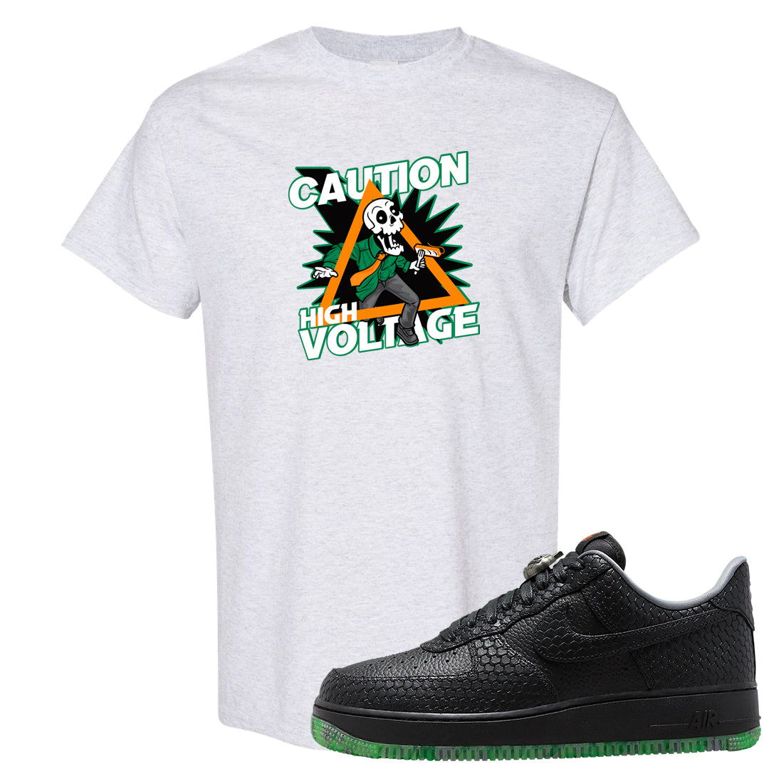 Halloween Low 1s T Shirt | Caution High Voltage, Ash