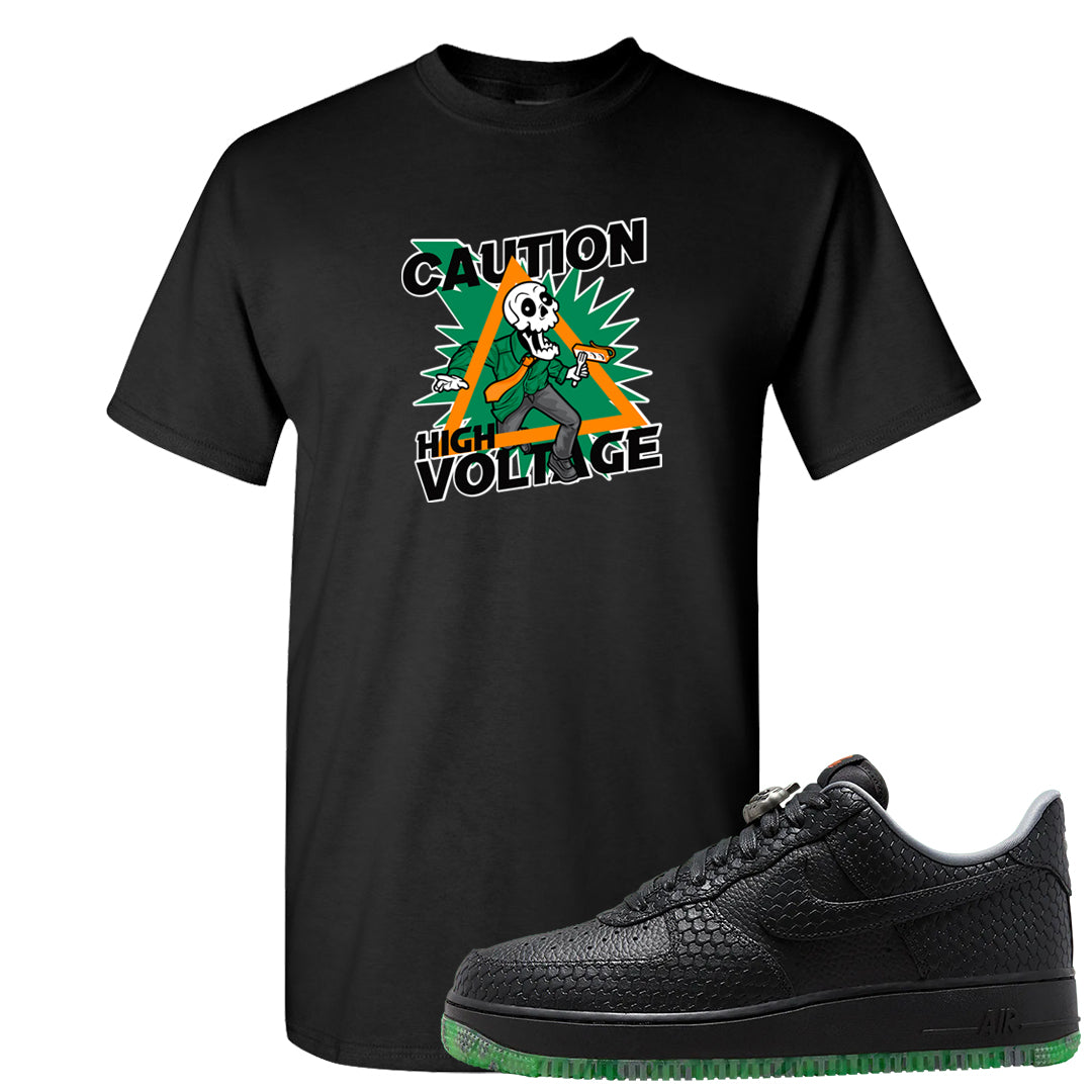 Halloween Low 1s T Shirt | Caution High Voltage, Black