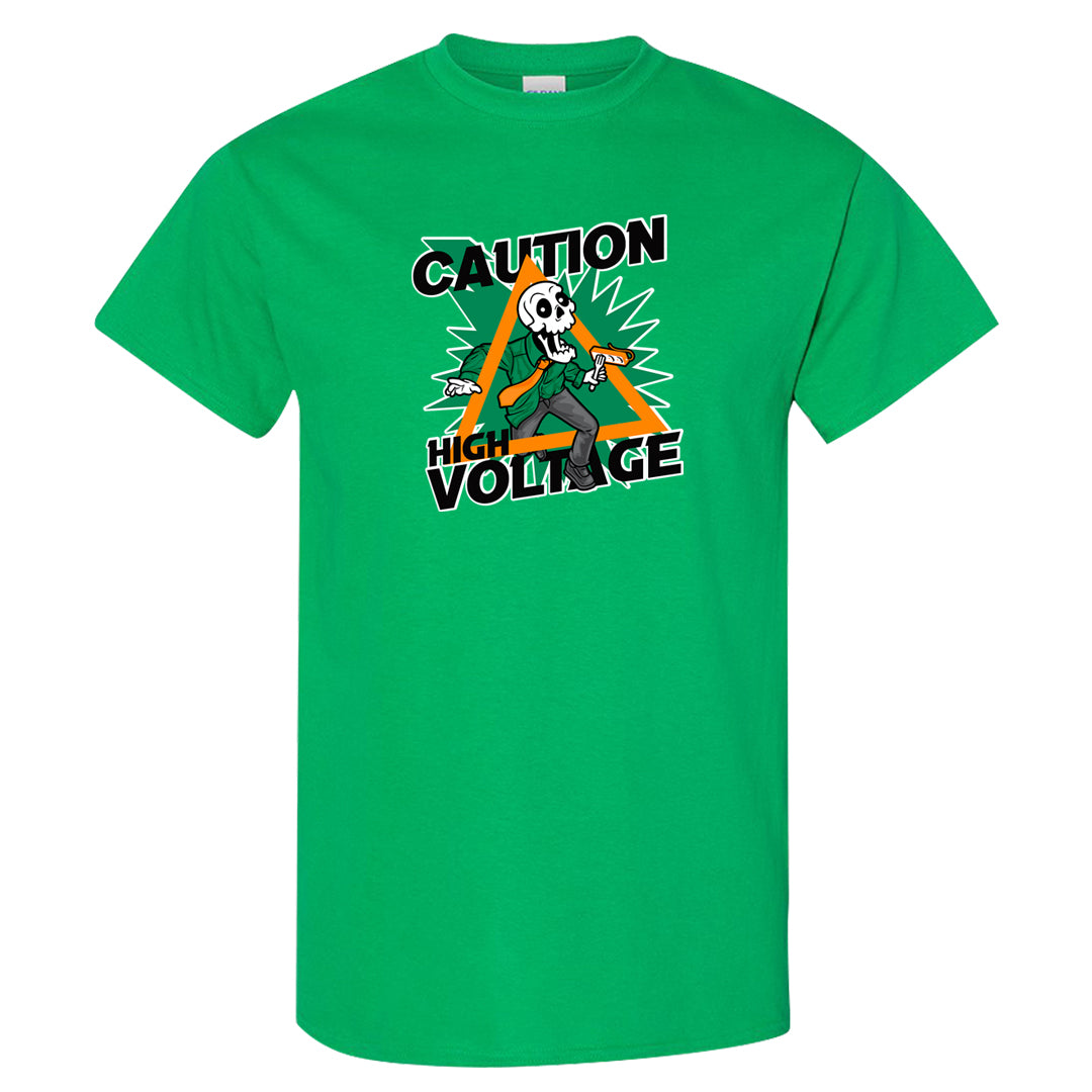 Halloween Low 1s T Shirt | Caution High Voltage, Irish Green