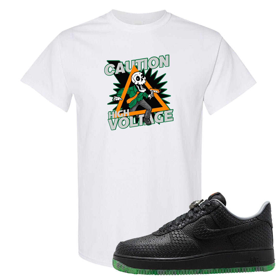 Halloween Low 1s T Shirt | Caution High Voltage, White