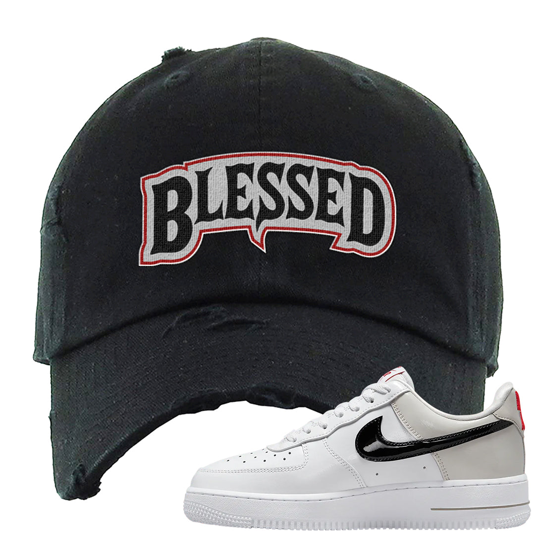 Light Iron Ore AF1s Distressed Dad Hat | Blessed Arch, Black