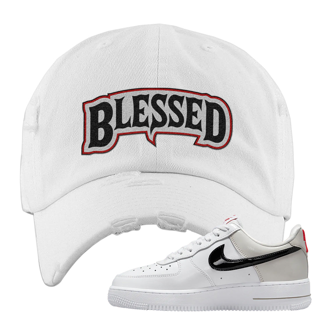 Light Iron Ore AF1s Distressed Dad Hat | Blessed Arch, White
