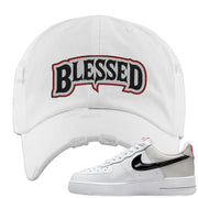 Light Iron Ore AF1s Distressed Dad Hat | Blessed Arch, White