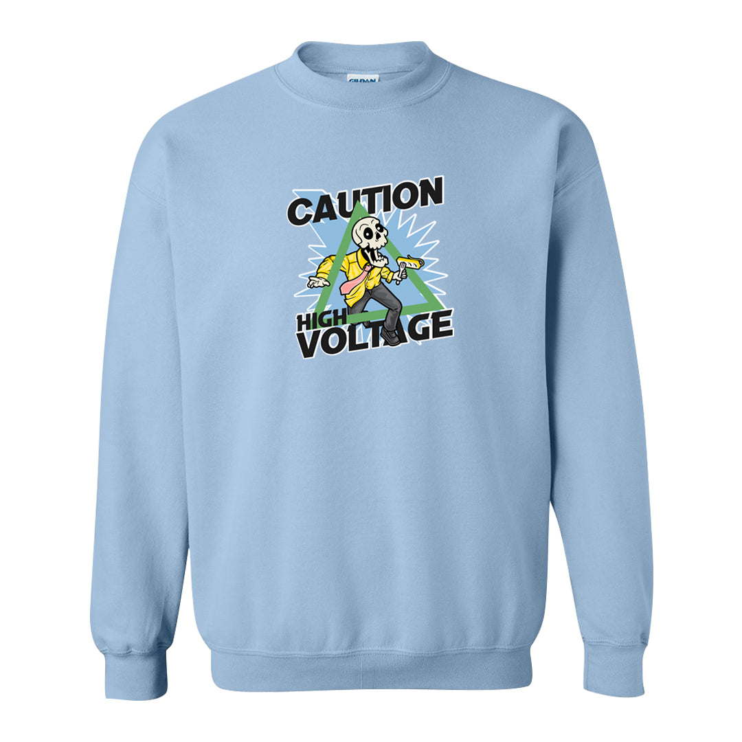 Multi-Pattern AF 1s Crewneck Sweatshirt | Caution High Voltage, Light Blue