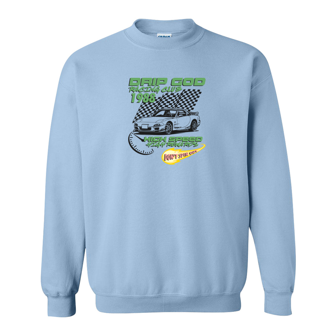 Multi-Pattern AF 1s Crewneck Sweatshirt | Drip God Racing Club, Light Blue