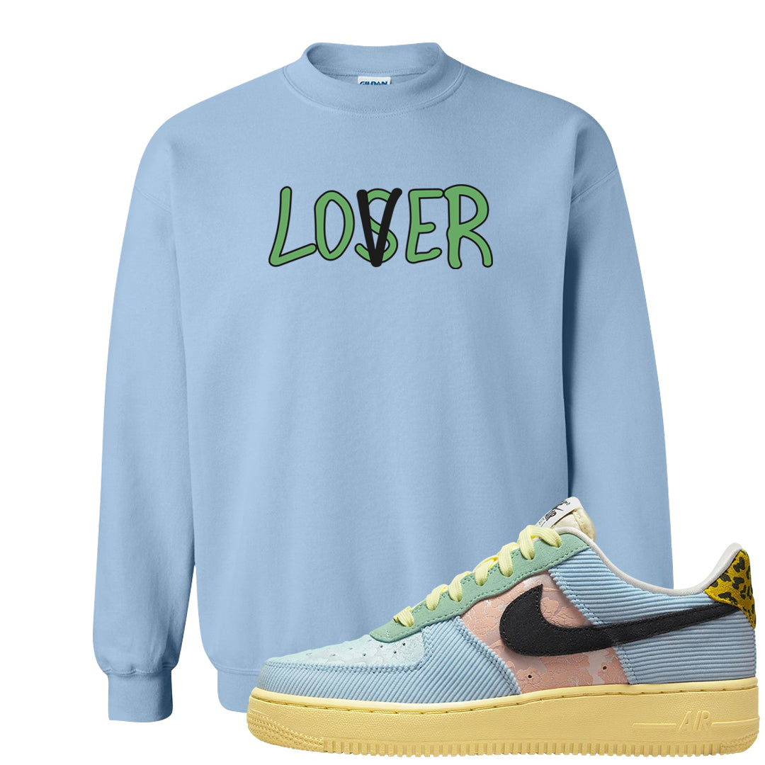 Multi-Pattern AF 1s Crewneck Sweatshirt | Lover, Light Blue