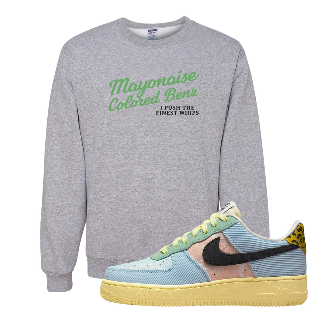 Multi-Pattern AF 1s Crewneck Sweatshirt | Mayonaise Colored Benz, Ash