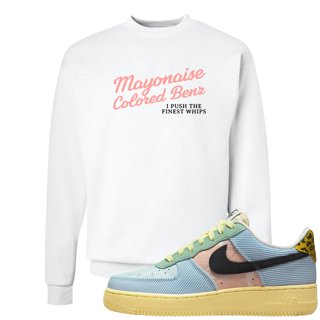 Multi-Pattern AF 1s Crewneck Sweatshirt | Mayonaise Colored Benz, White