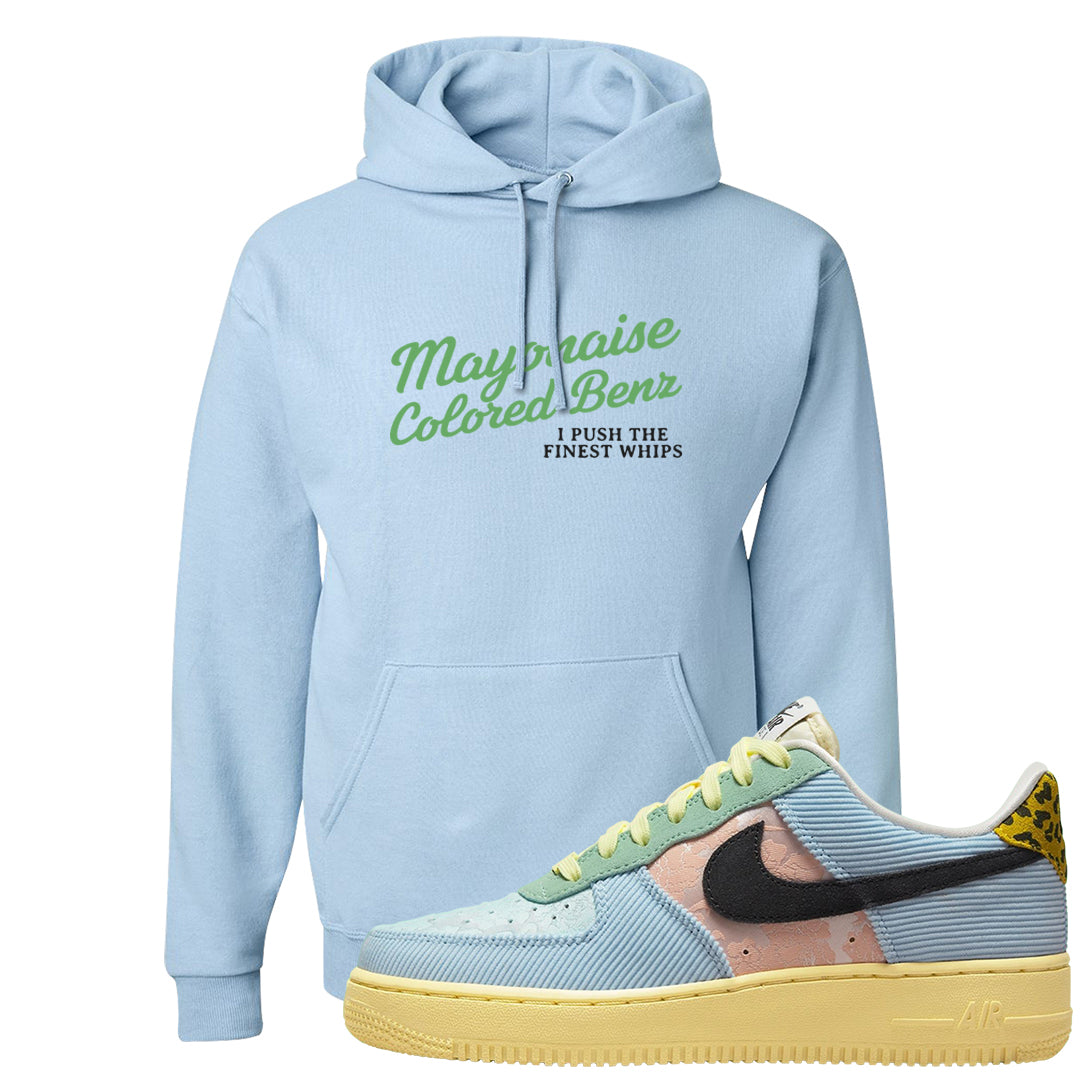 Multi-Pattern AF 1s Hoodie | Mayonaise Colored Benz, Light Blue
