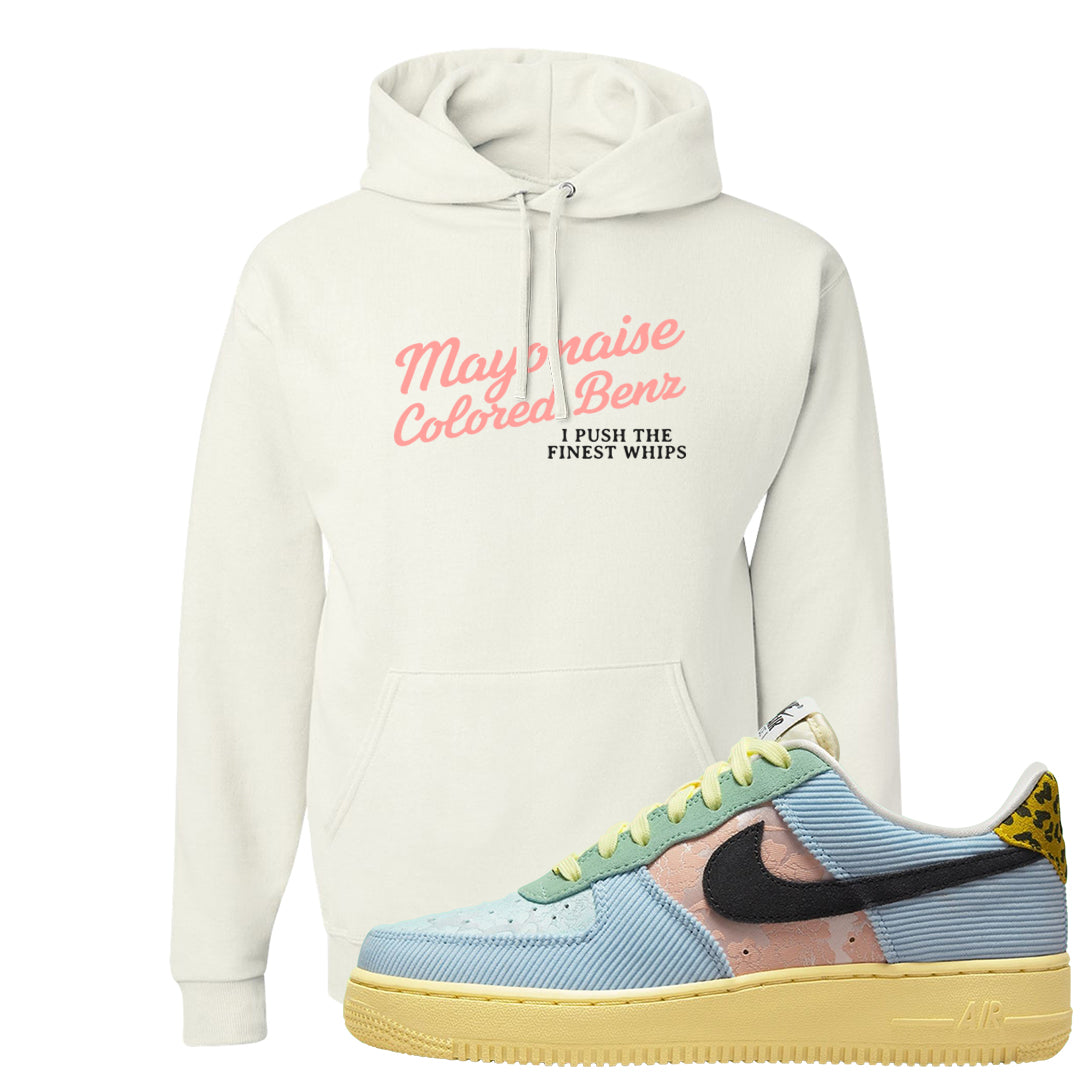 Multi-Pattern AF 1s Hoodie | Mayonaise Colored Benz, White