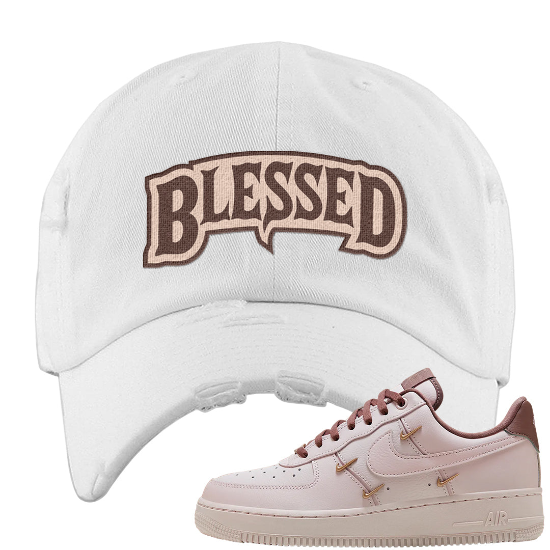 Pink Russet Low AF1s Distressed Dad Hat | Blessed Arch, White