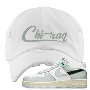 Split Grey White Black Low 1s Distressed Dad Hat | Chiraq, White