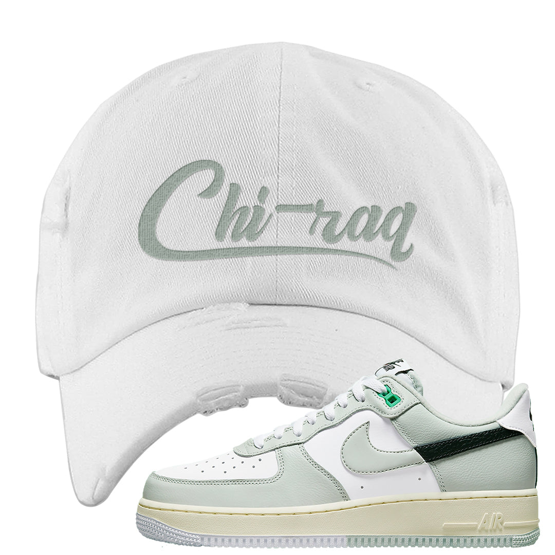 Split Grey White Black Low 1s Distressed Dad Hat | Chiraq, White