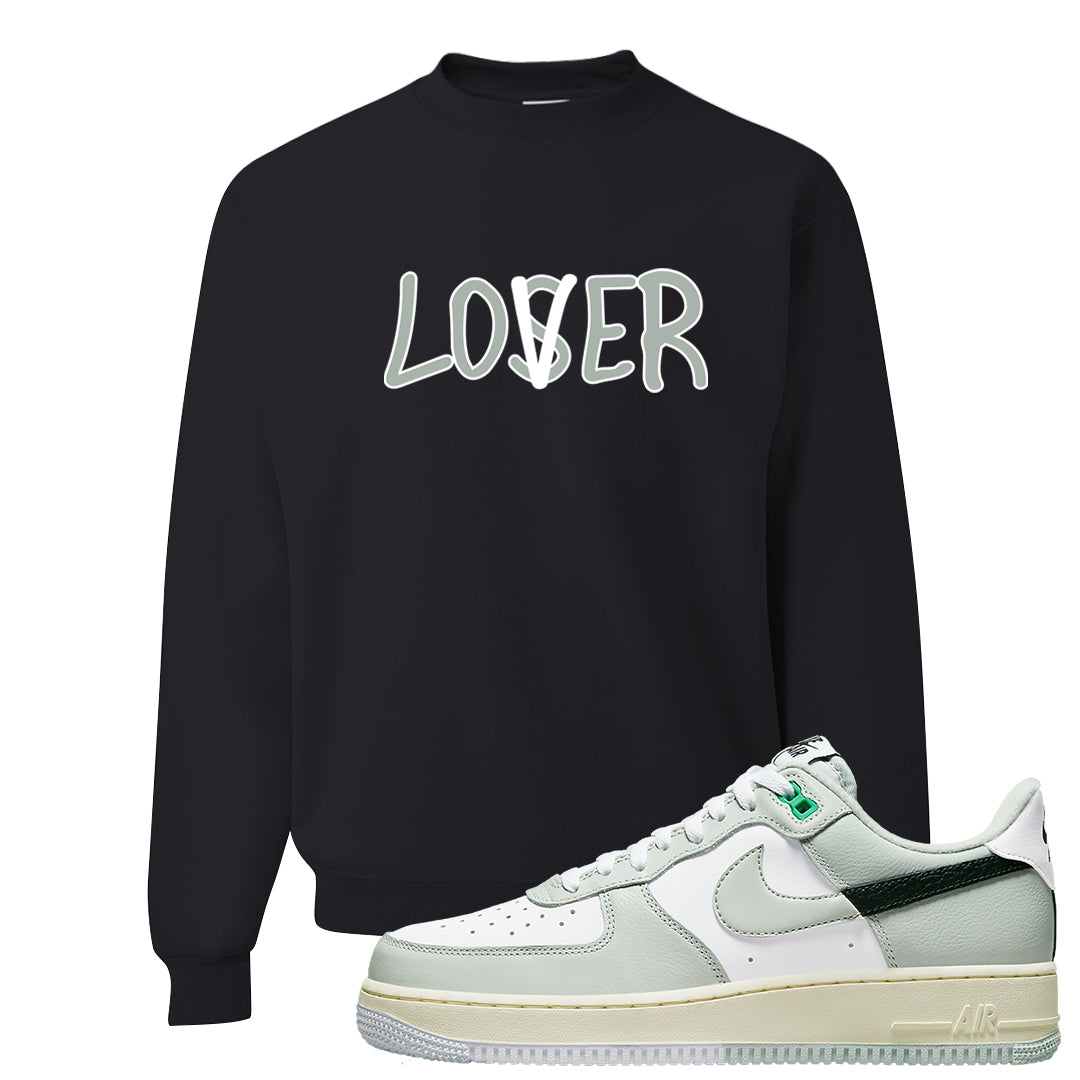 Split Grey White Black Low 1s Crewneck Sweatshirt | Lover, Black