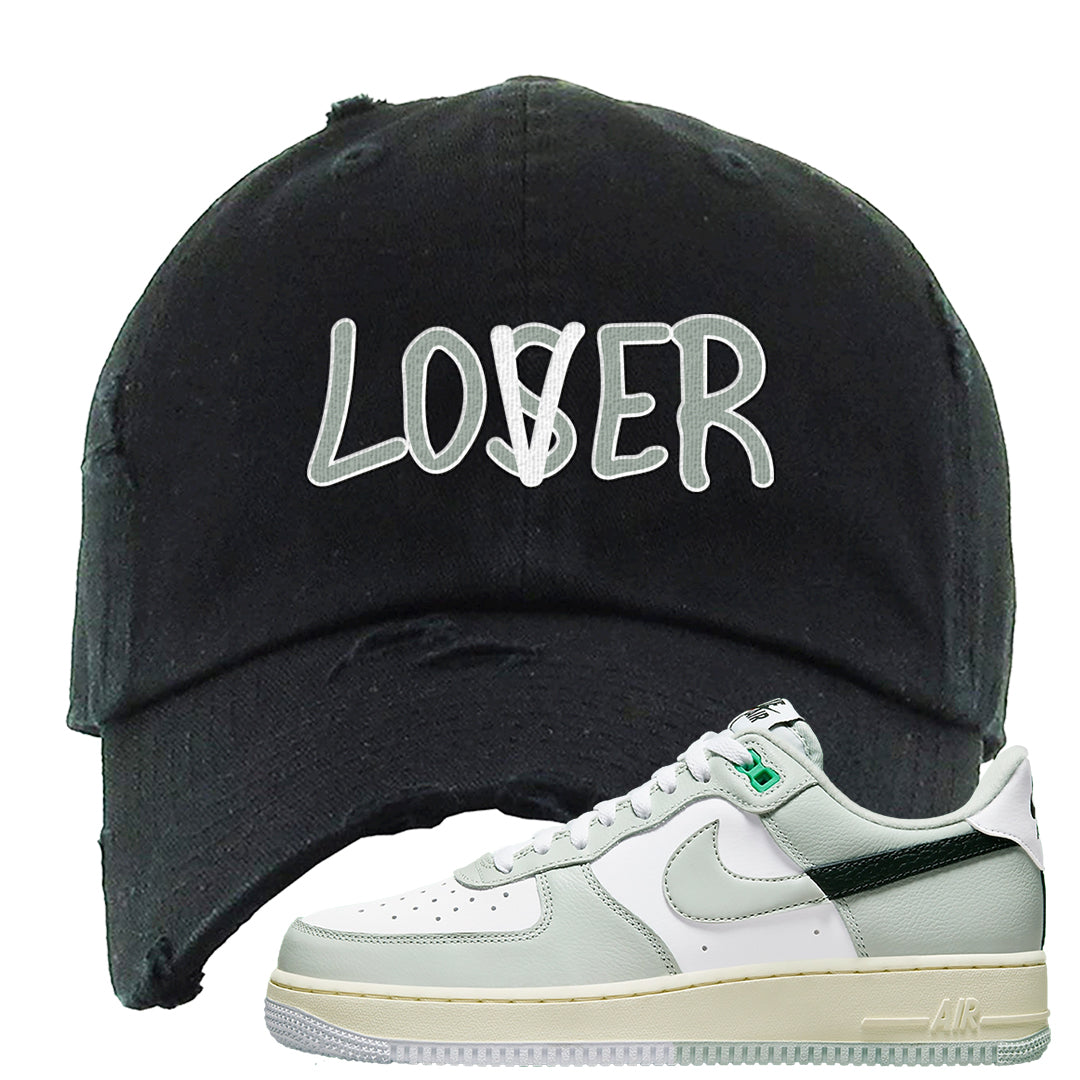 Split Grey White Black Low 1s Distressed Dad Hat | Lover, Black