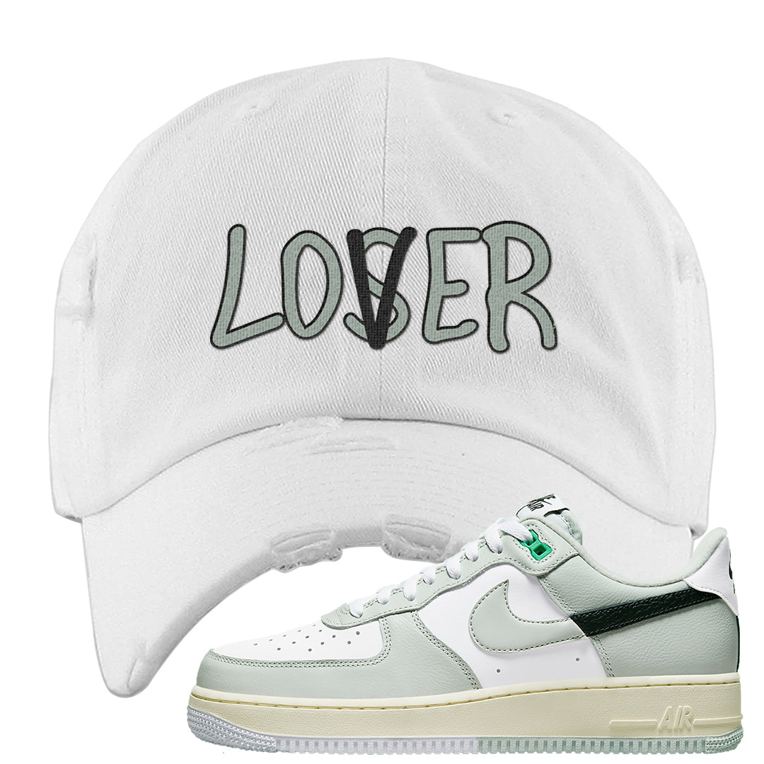 Split Grey White Black Low 1s Distressed Dad Hat | Lover, White