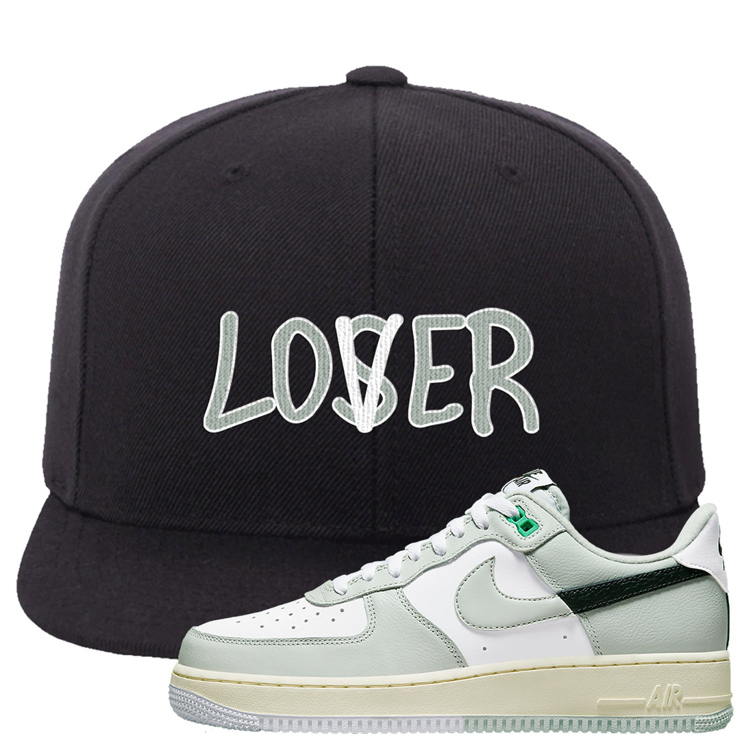 Split Grey White Black Low 1s Snapback Hat | Lover, Black