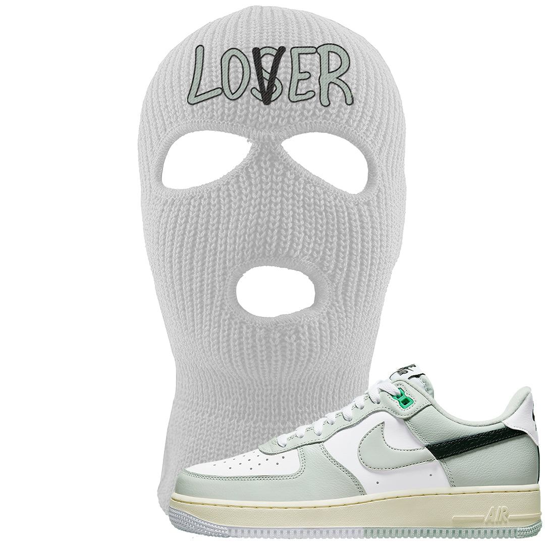 Split Grey White Black Low 1s Ski Mask | Lover, White