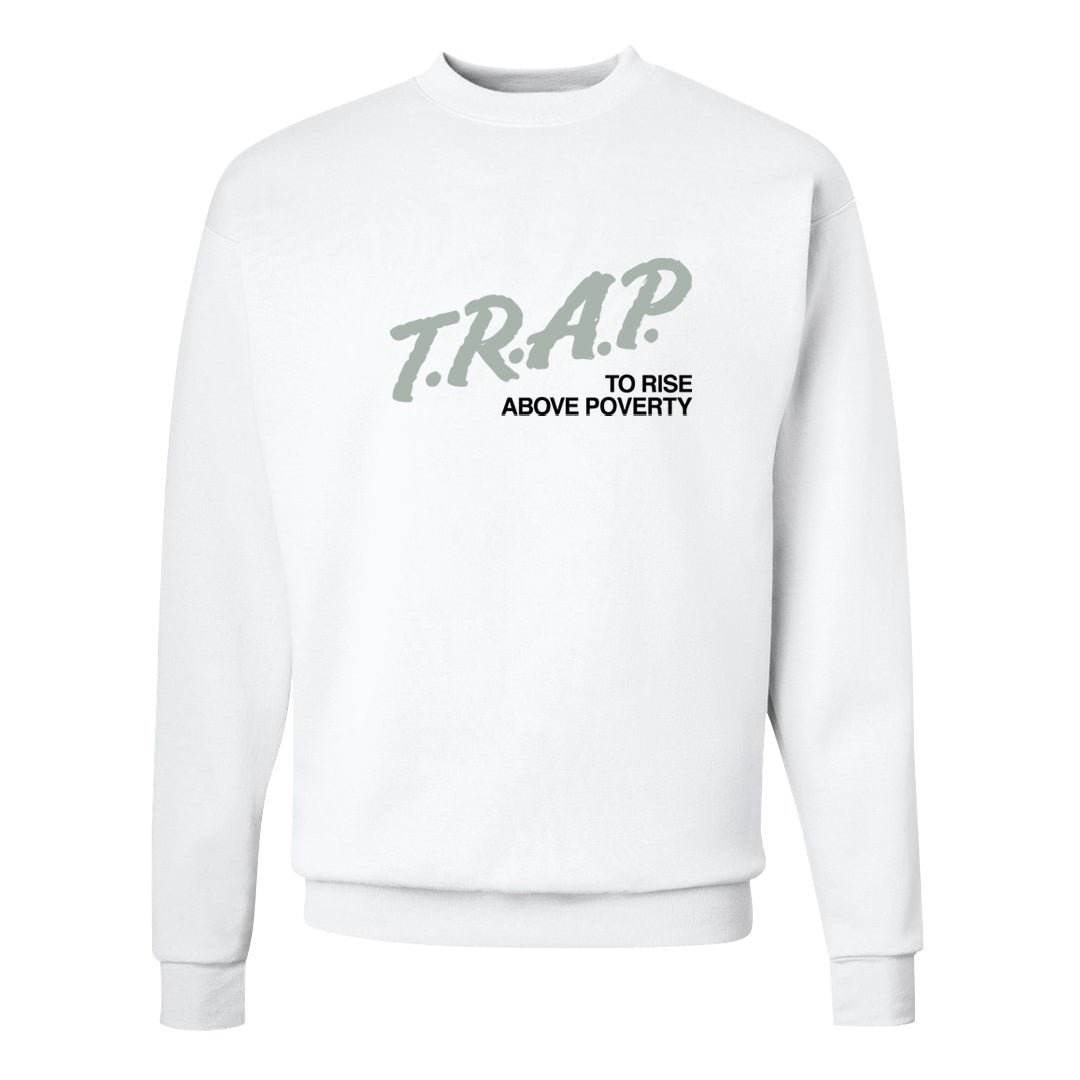 Split Grey White Black Low 1s Crewneck Sweatshirt | Trap To Rise Above Poverty, White