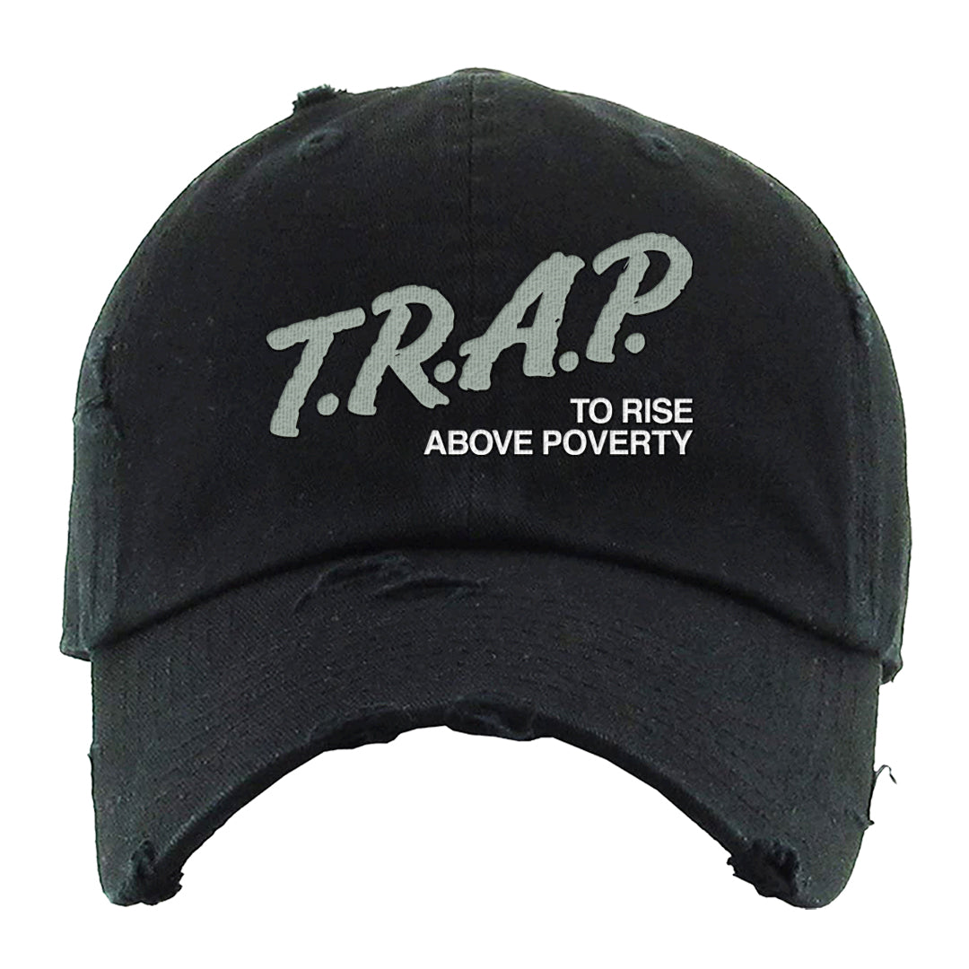 Split Grey White Black Low 1s Distressed Dad Hat | Trap To Rise Above Poverty, Black