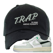 Split Grey White Black Low 1s Distressed Dad Hat | Trap To Rise Above Poverty, Black