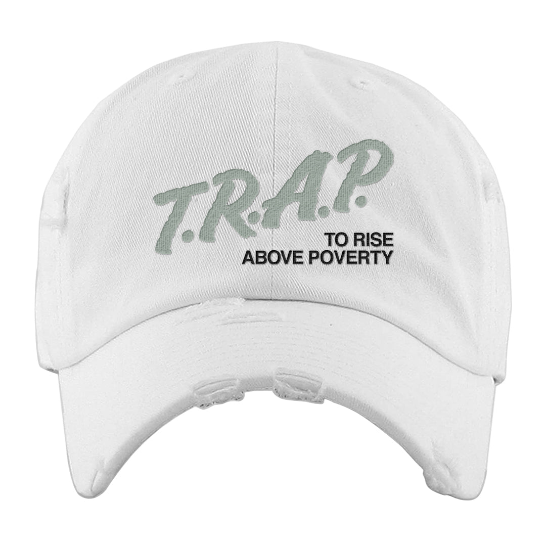 Split Grey White Black Low 1s Distressed Dad Hat | Trap To Rise Above Poverty, White