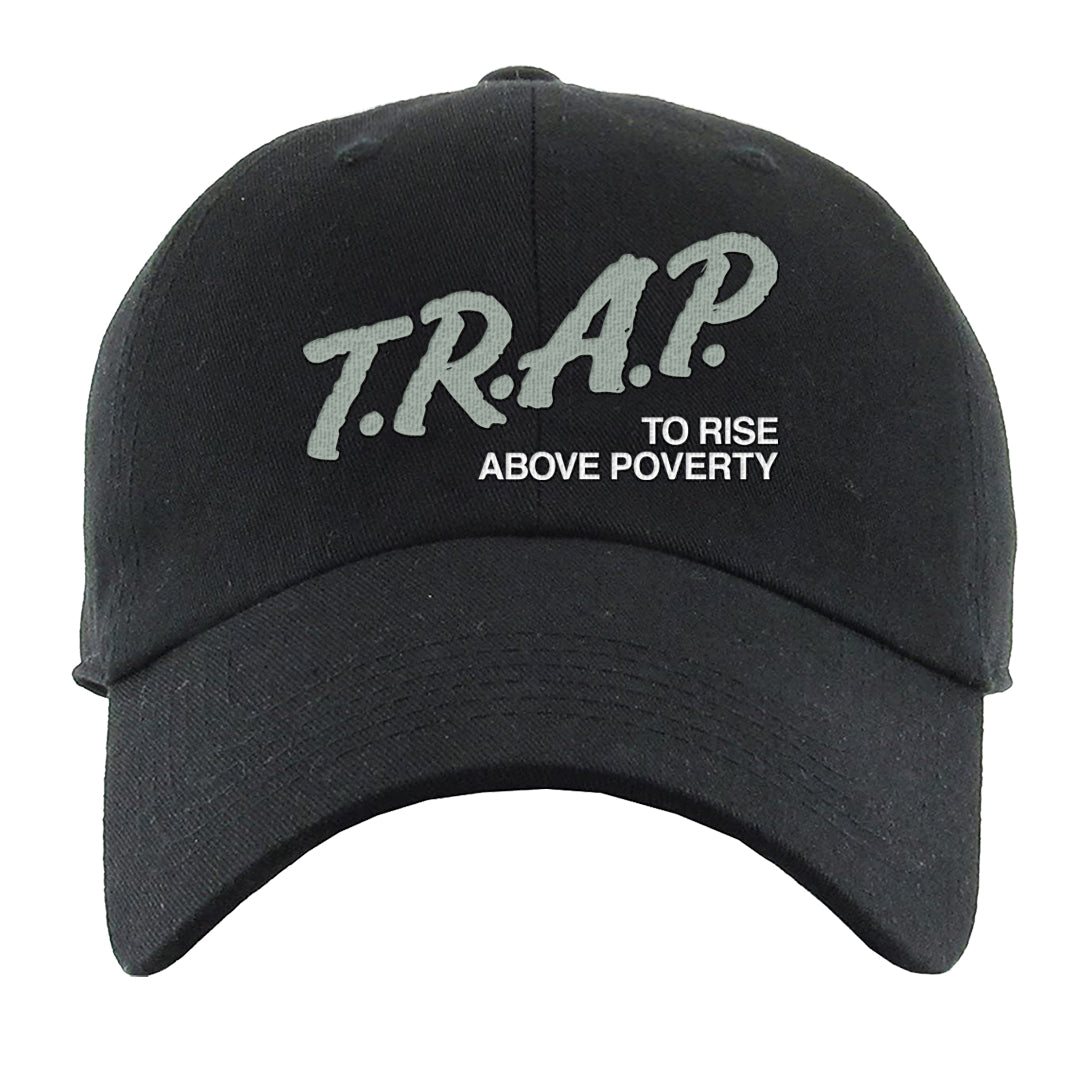 Split Grey White Black Low 1s Dad Hat | Trap To Rise Above Poverty, Black